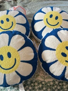 Target Blue, White & Yellow Smiley Daisy Round Throw Pillow